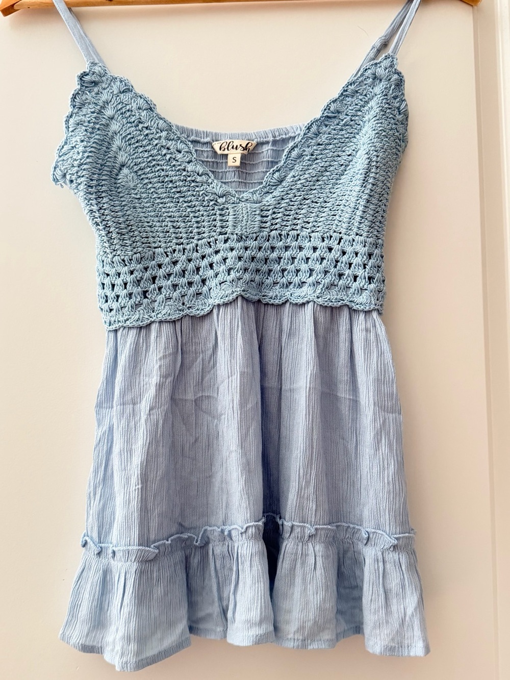 Blush Light Blue Crochet Bust Tiered Camisole